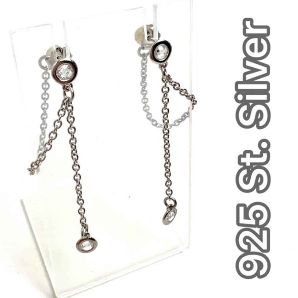 NWT GIACINTA CZ CHAIN LOOP 925 ST SILVER CHANDELIER EARRINGS